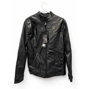 GA Milano Mens Black Faux Leather Cafe Racer Motorcycle Jacket Size M NWT